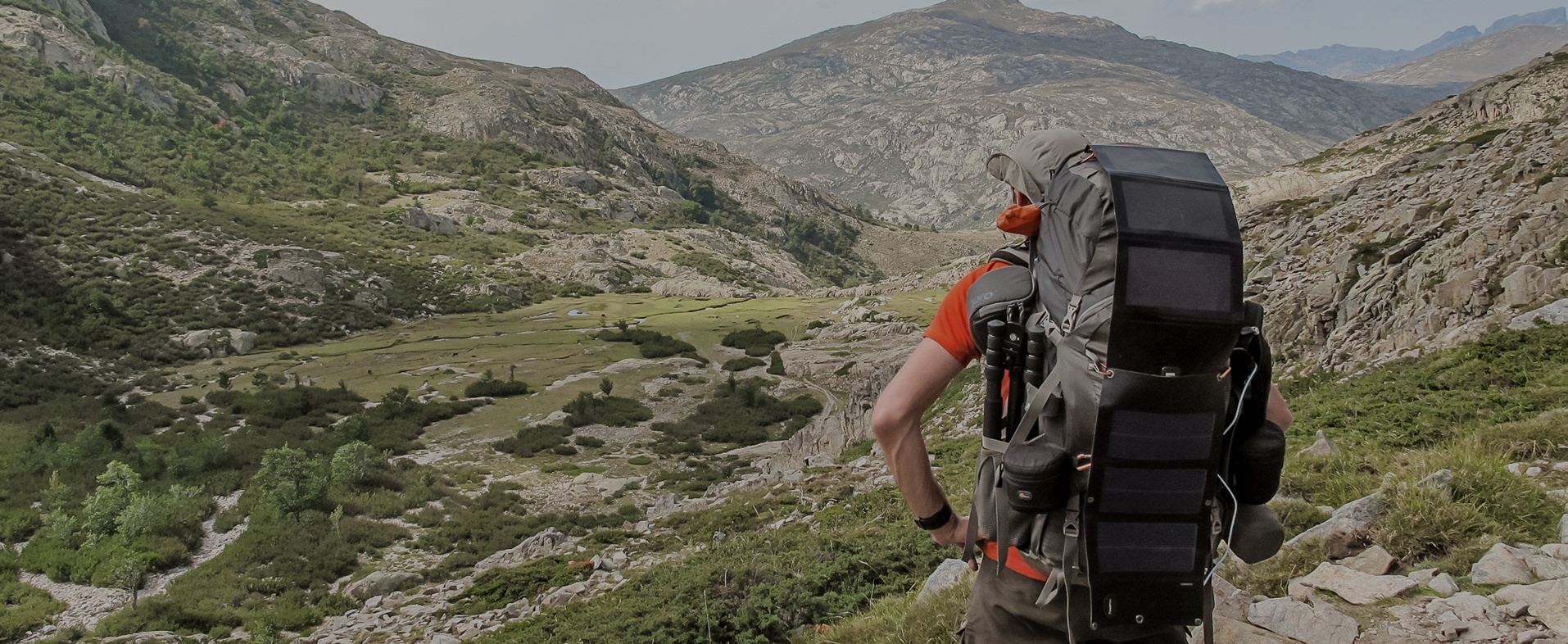 Nomadic solar panel on a traveler's back