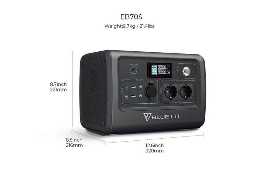 Générateur Électrique Portable BLUETTI EB70,1000W/716Wh (Reconditionné)  Batterie LiFePO4, Groupe Électrogene Solaire Portable pour Voyage