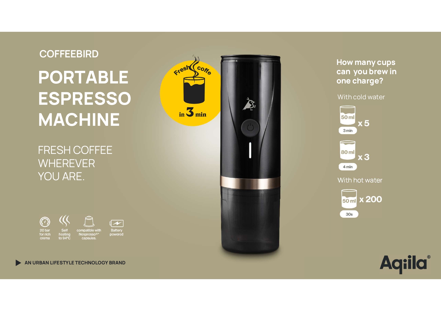 Coffeebird Aqiila mobile coffee maker and powerbank